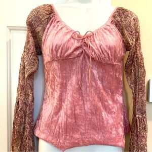 XS Y2K Charlotte Russe Pink Velvet/Chiffon Blouse